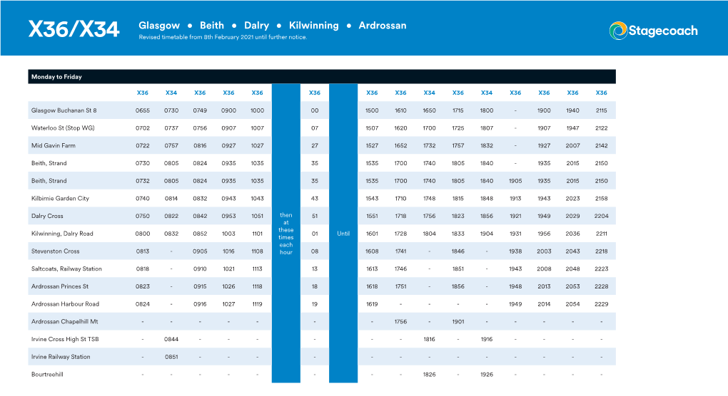 X36/X34 Glasgow • Beith • Dalry • Kilwinning • Ardrossan