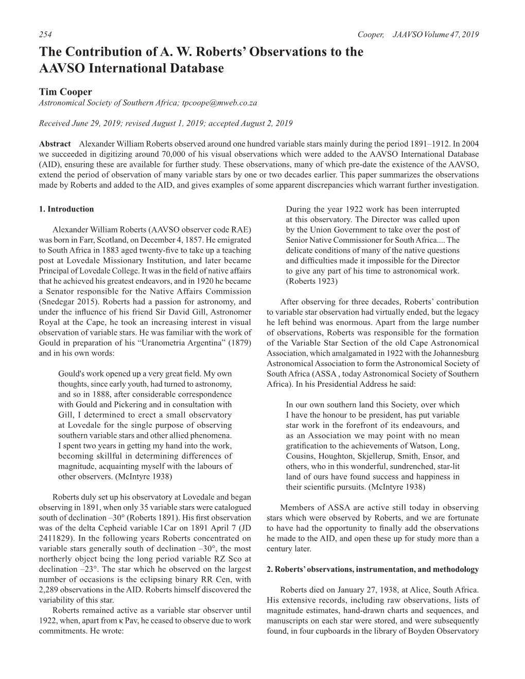 The Contribution of A. W. Roberts' Observations to the AAVSO