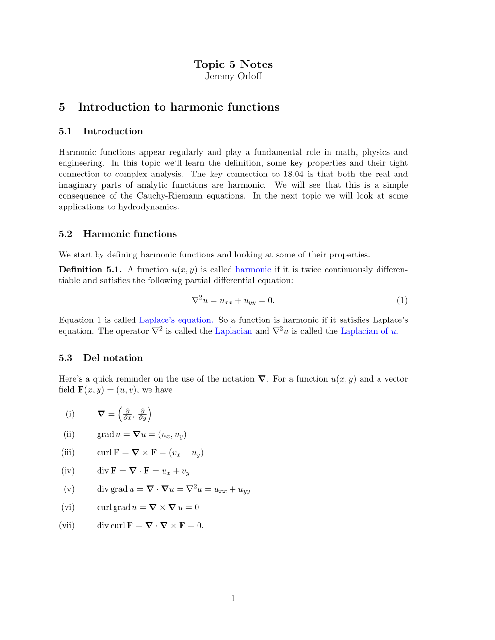 Topic 5 Notes 5 Introduction to Harmonic Functions