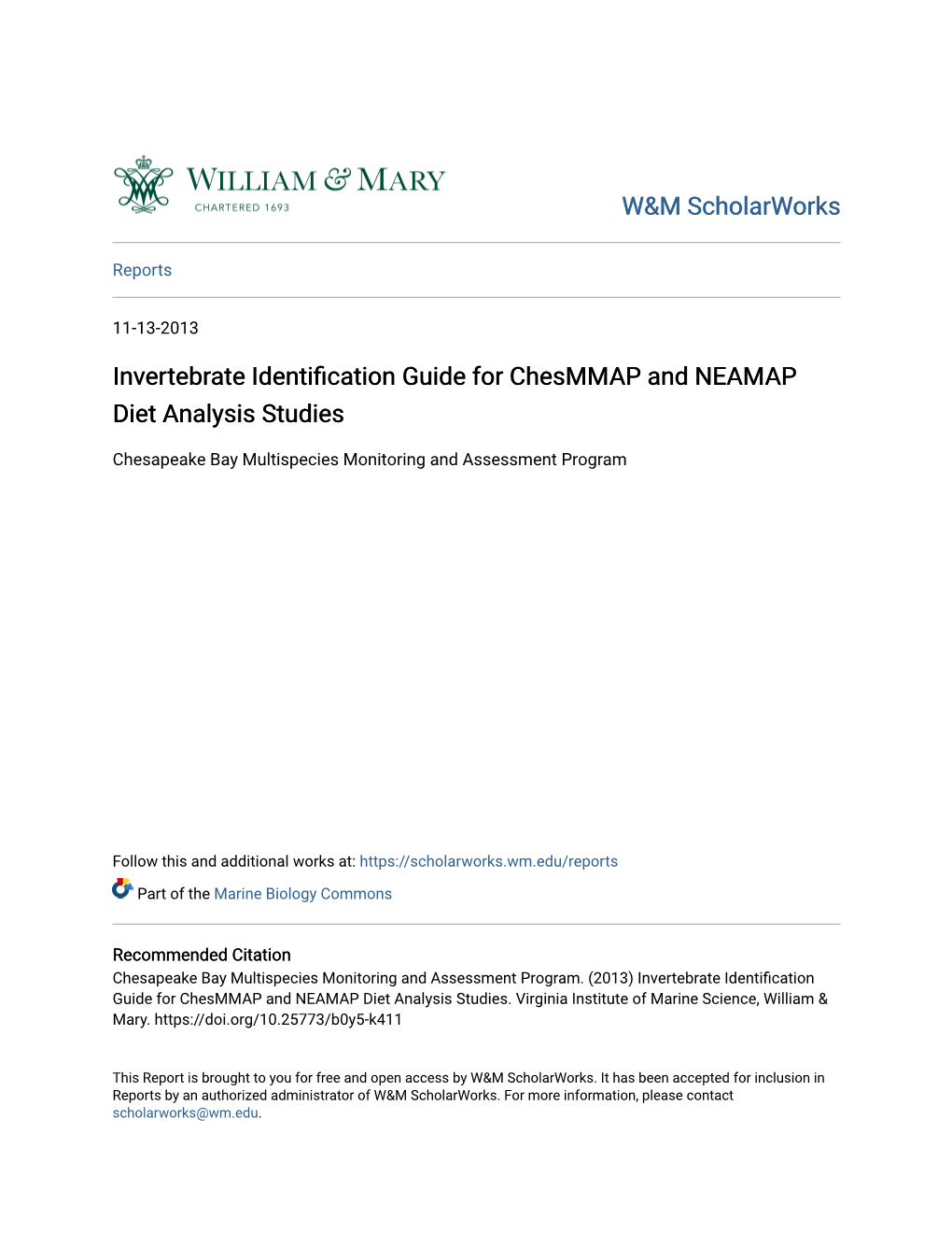 Invertebrate Identification Guide for Chesmmap and NEAMAP Diet Analysis Studies