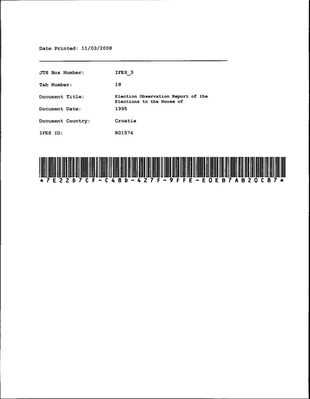 Croatia: Parliamentary Elections Observation Report, IFES (1995)