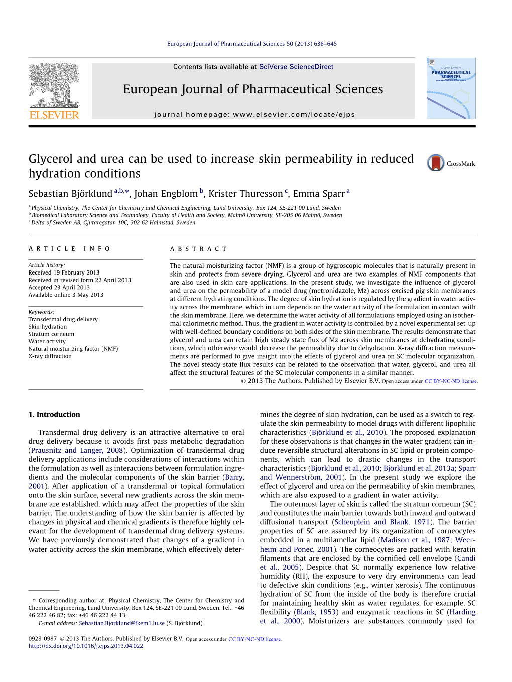 Glycerol and Urea Can Be Used to Increase Skin Permeability In