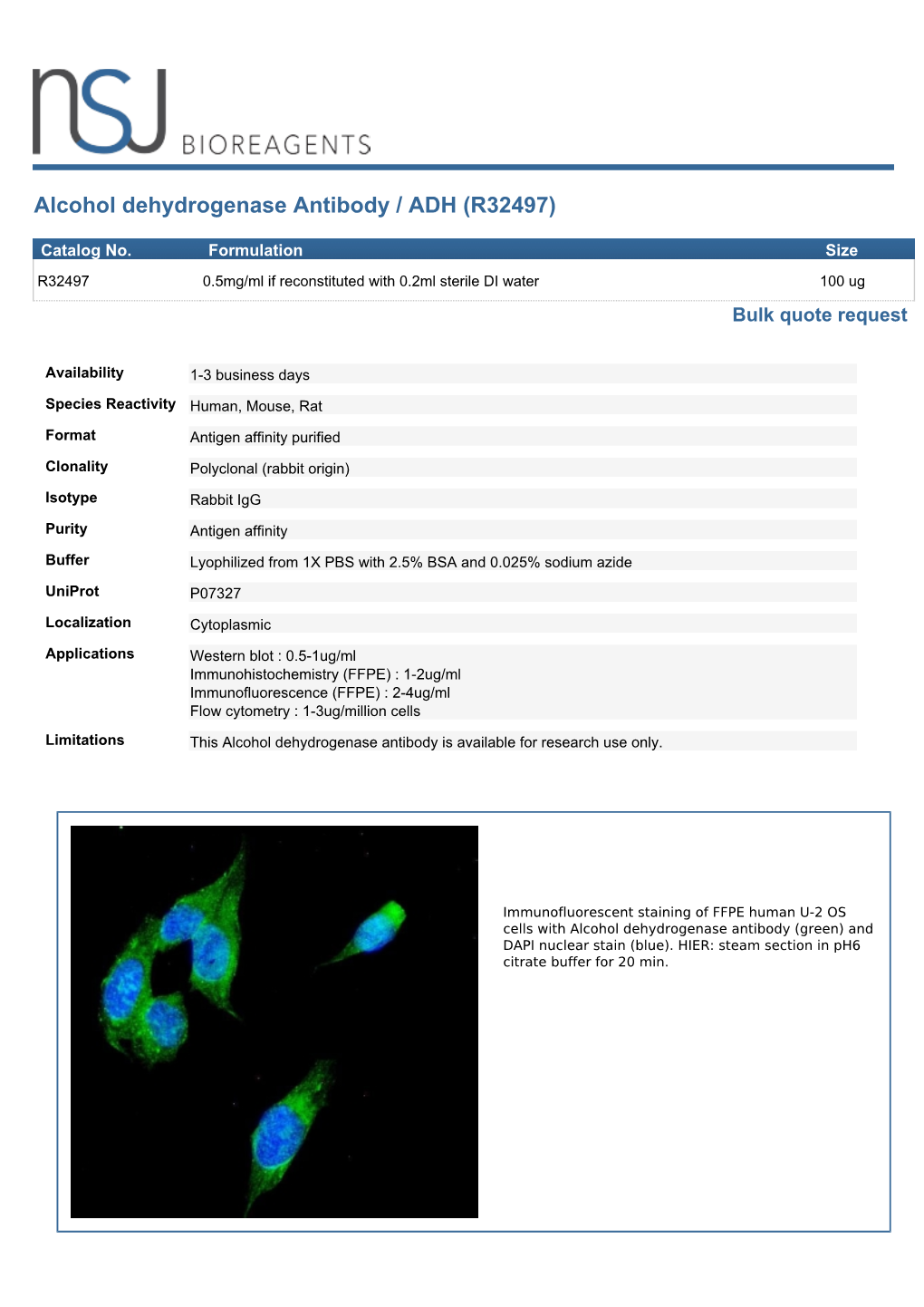 Alcohol Dehydrogenase Antibody / ADH (R32497)