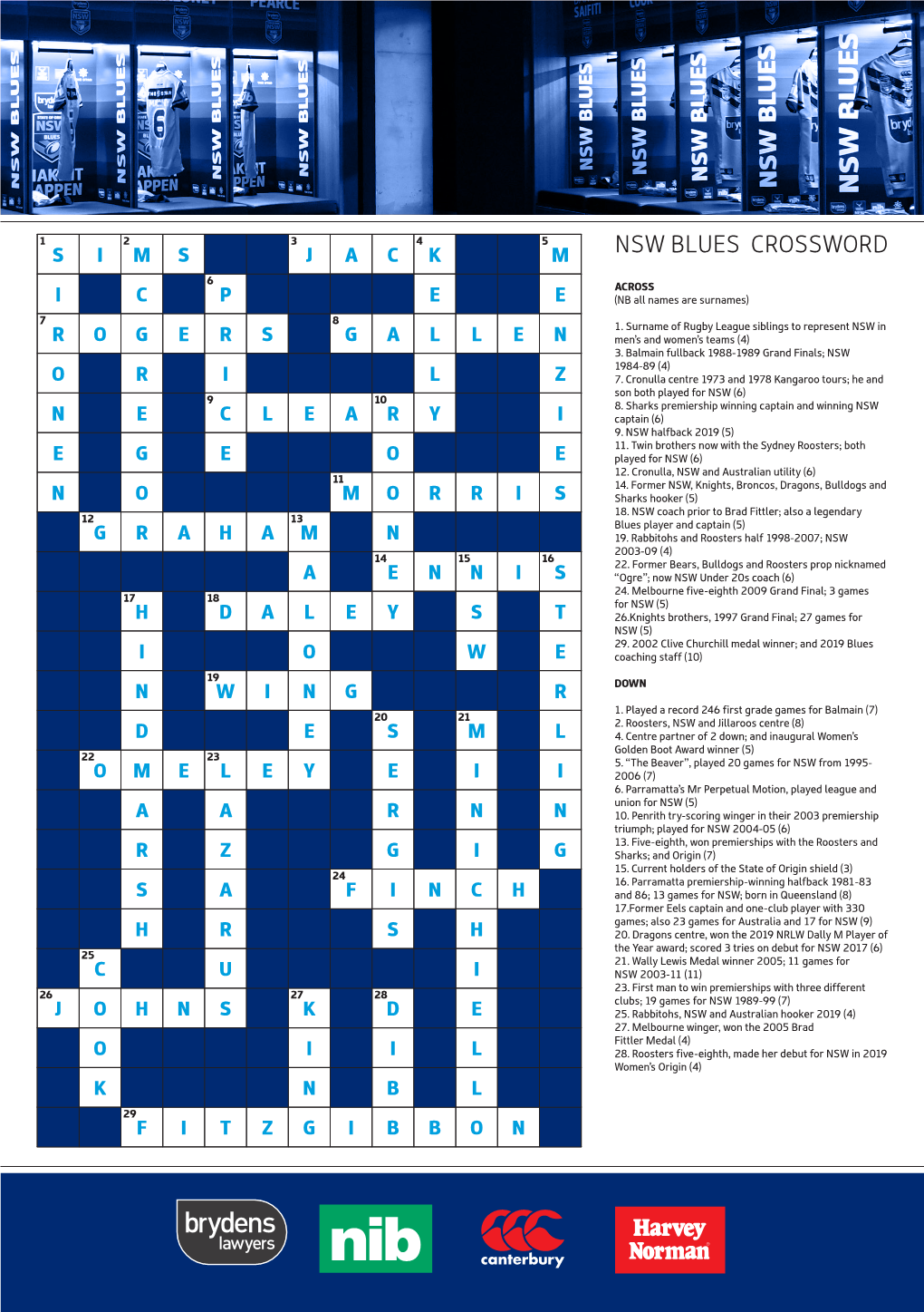 NSW BLUES CROSSWORD 6 ACROSS I C P E E (NB All Names Are Surnames) 7 8 1