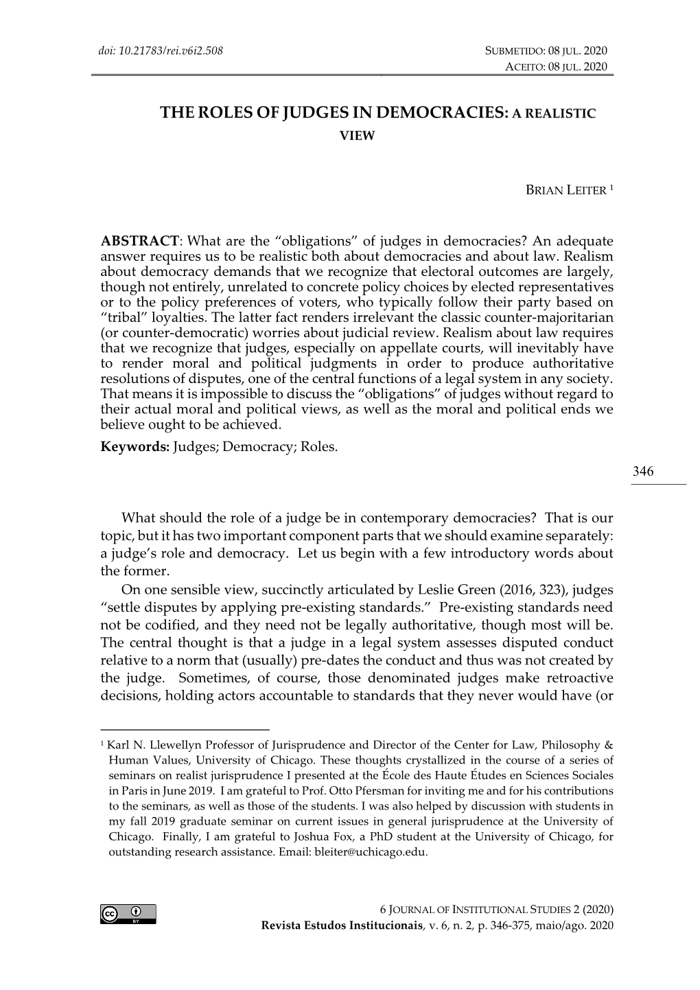 The Roles of Judges in Democracies: a Realistic View