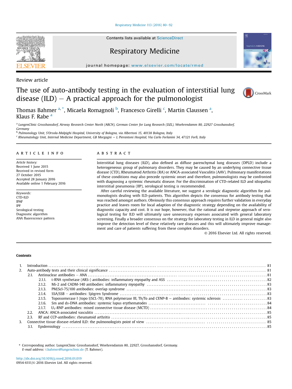 The Use of Auto-Antibody Testing in the Evaluation of Interstitial Lung Disease (ILD) E a Practical Approach for the Pulmonologist