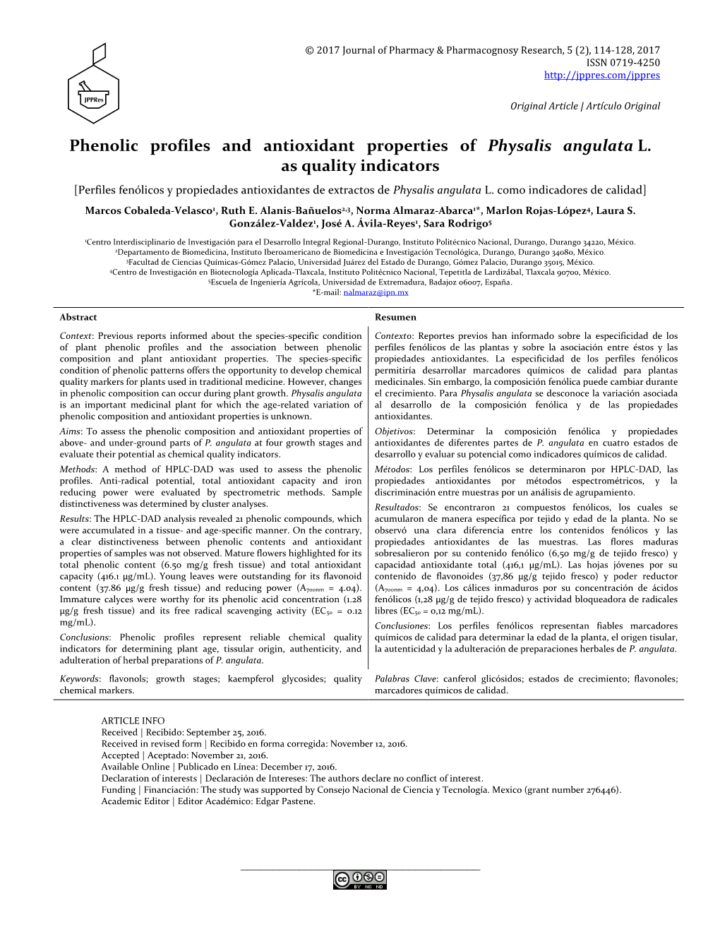 Chemical Quality Indicators of Physalis Angulata