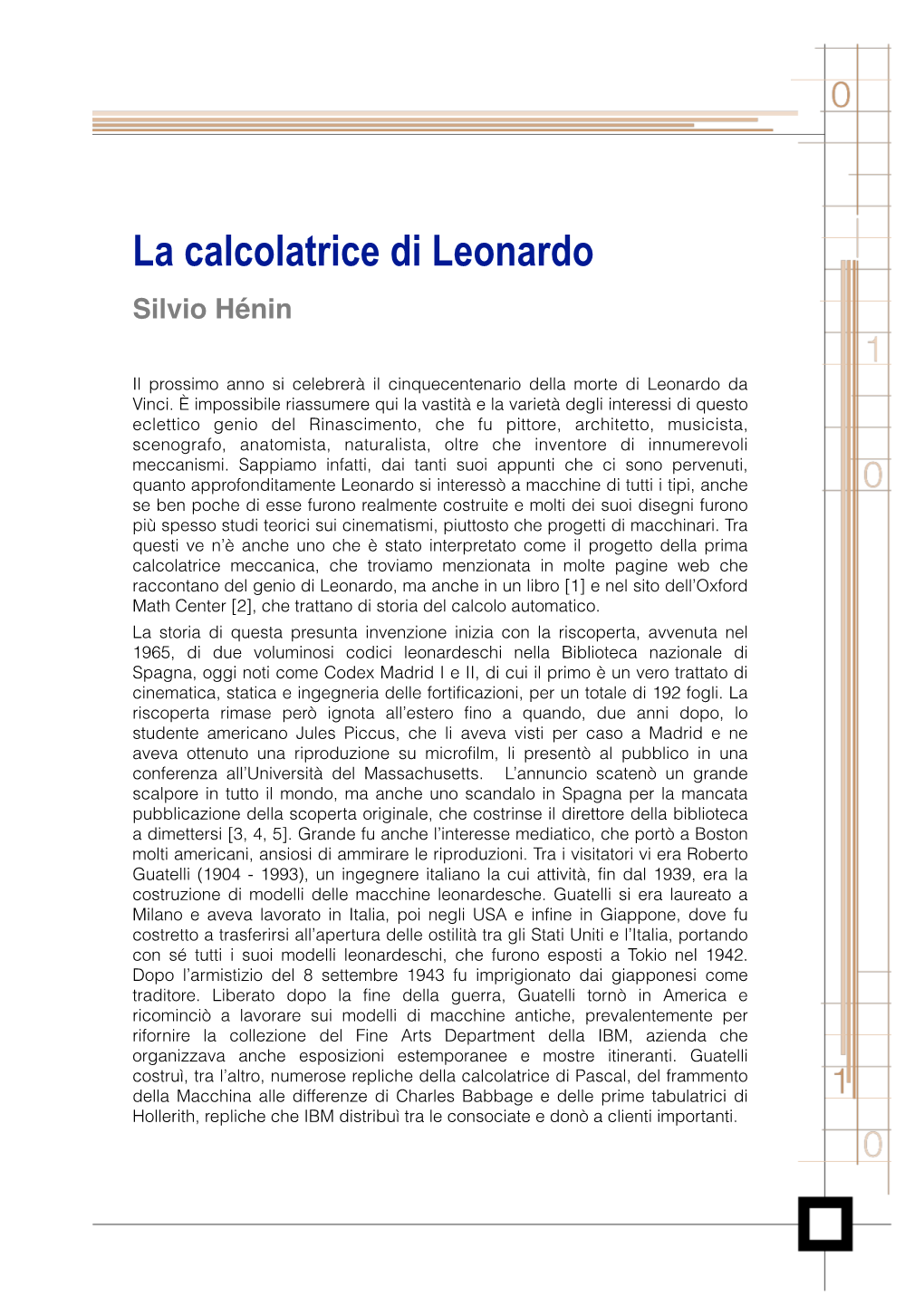 La Calcolatrice Di Leonardo Silvio Hénin