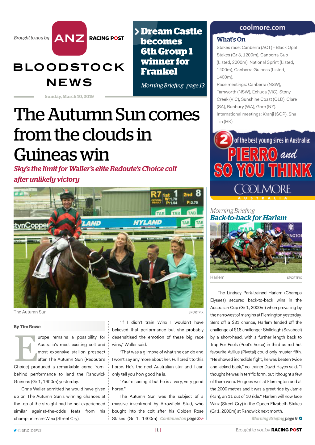 The Autumn Sun Comes from the Clouds in Guineas Win | 2 | Sunday, March 10, 2019