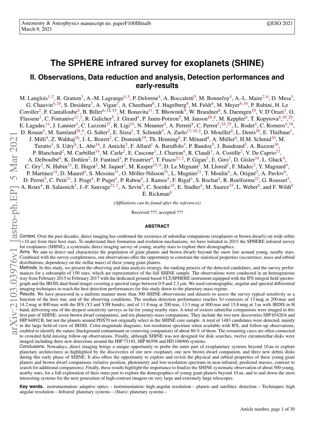 The SPHERE Infrared Survey for Exoplanets (SHINE)--II