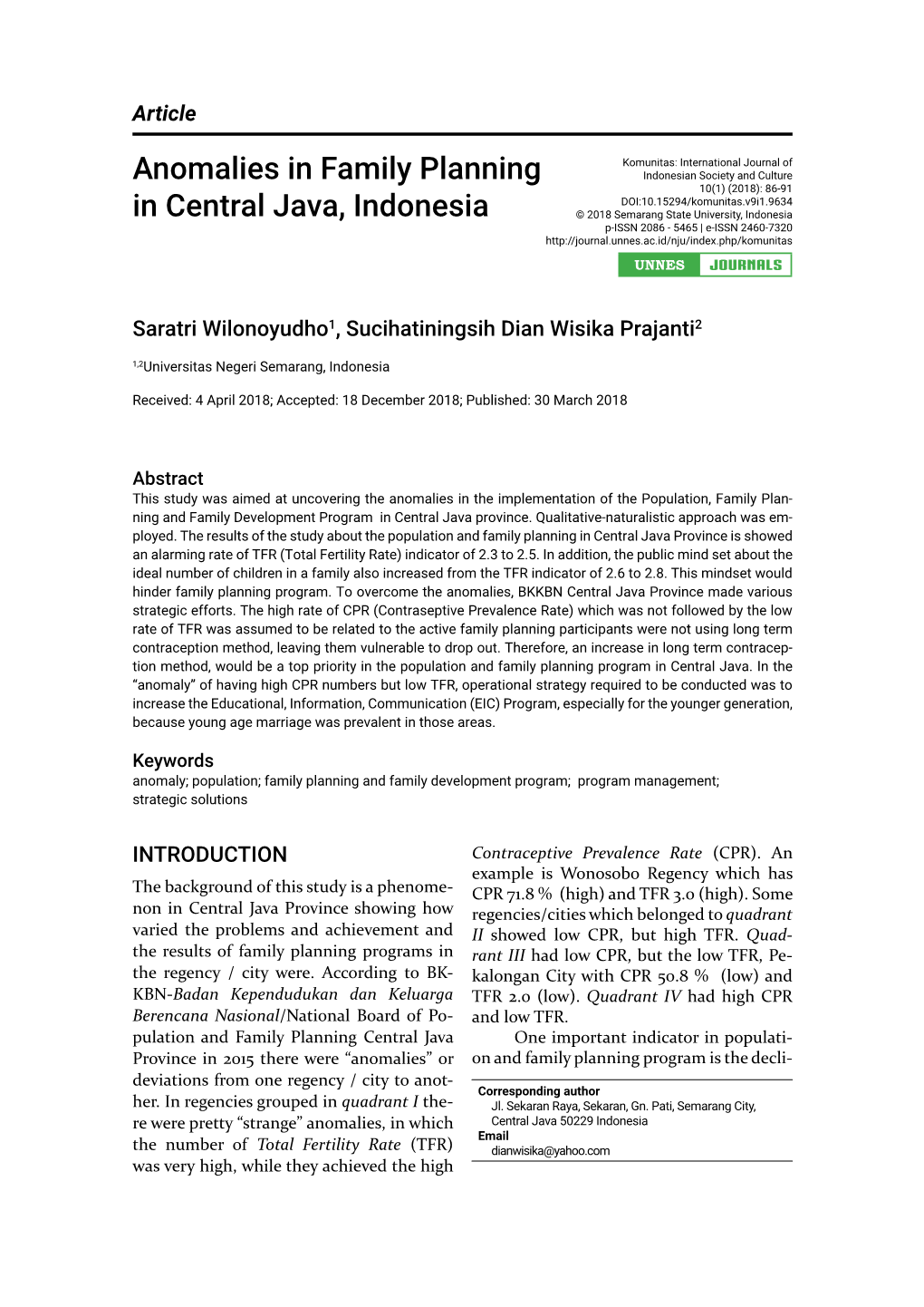 Anomalies in Family Planning in Central Java, Indonesia