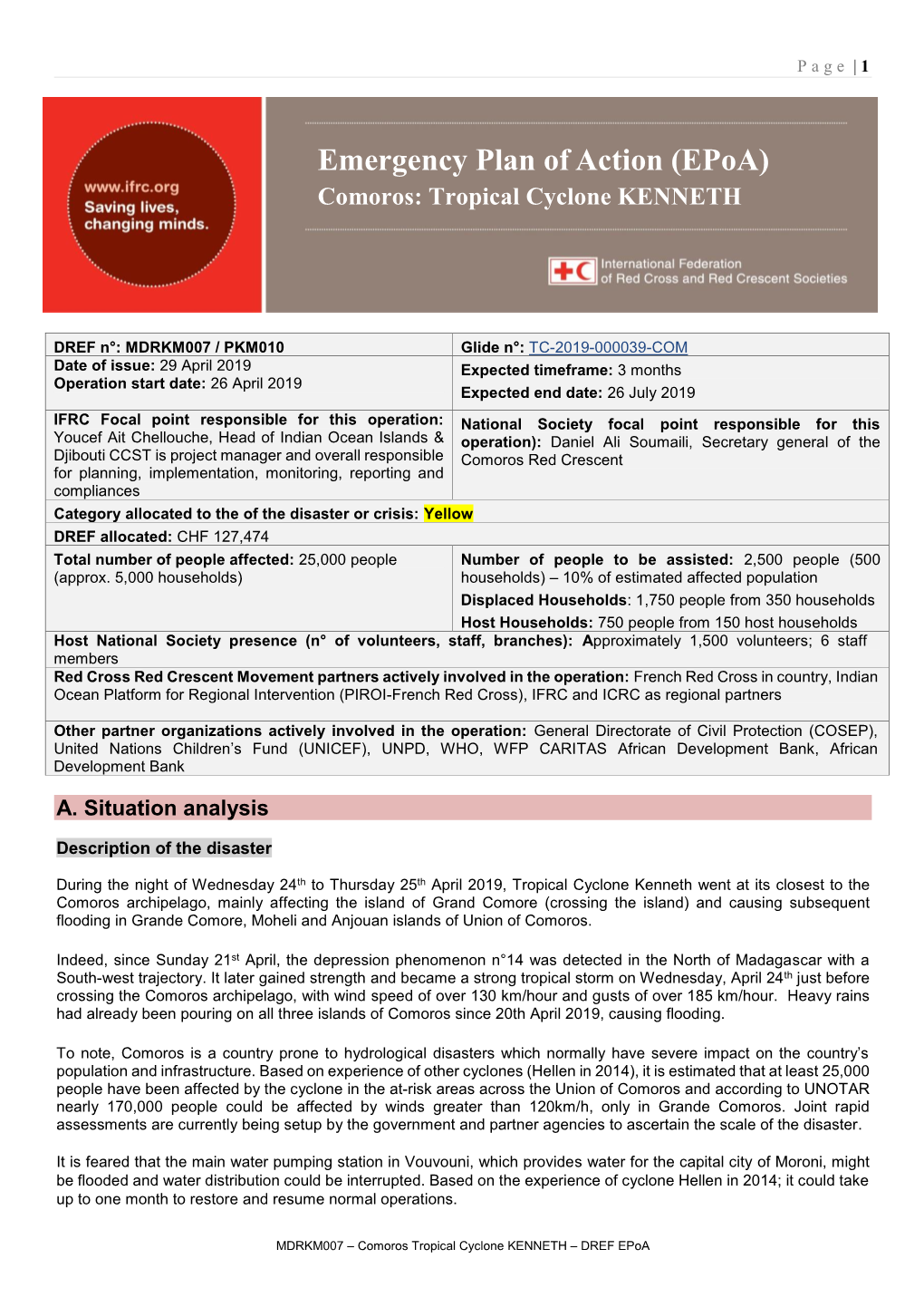 Comoros: Tropical Cyclone KENNETH