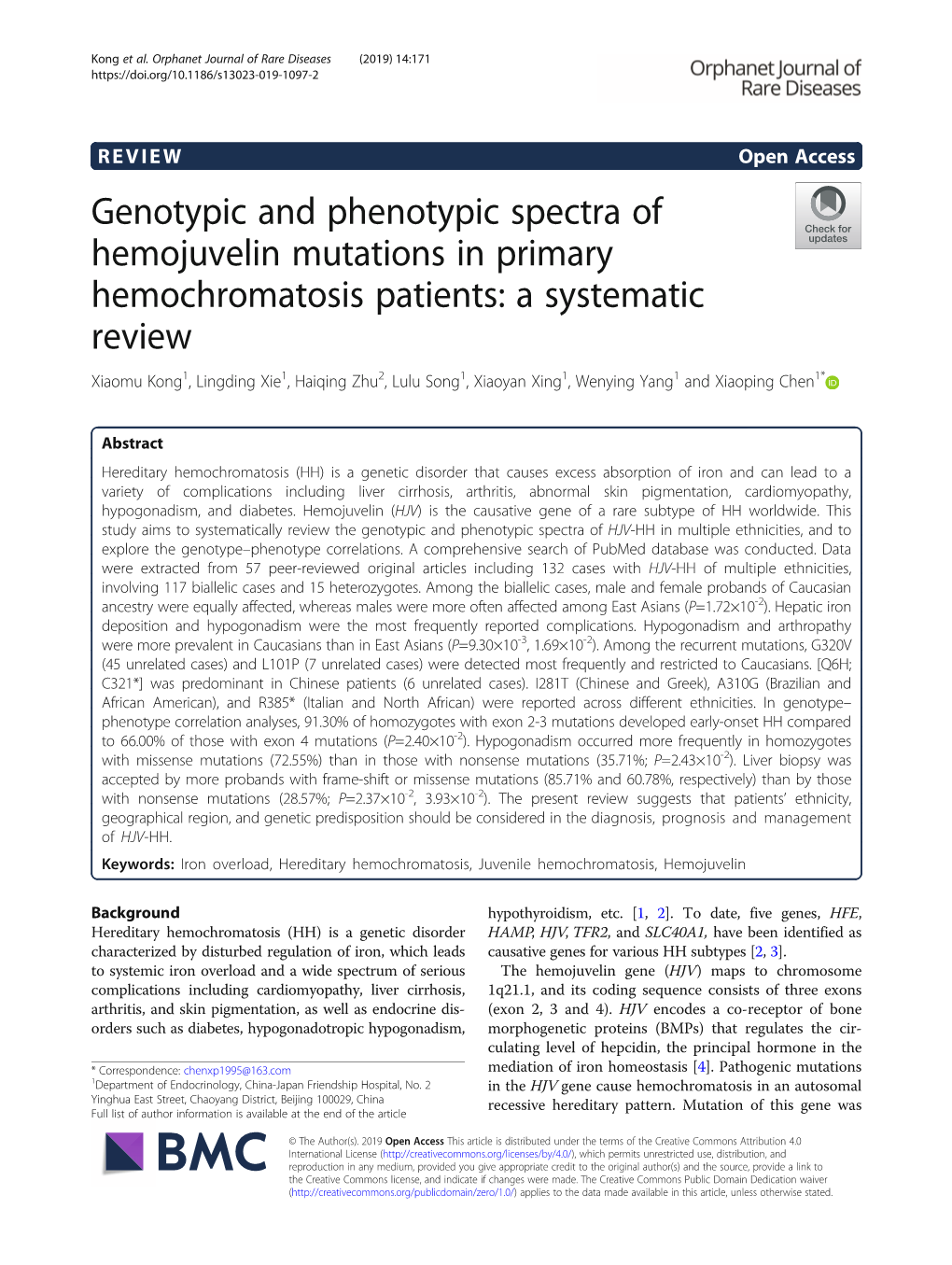 Genotypic and Phenotypic Spectra of Hemojuvelin Mutations in Primary