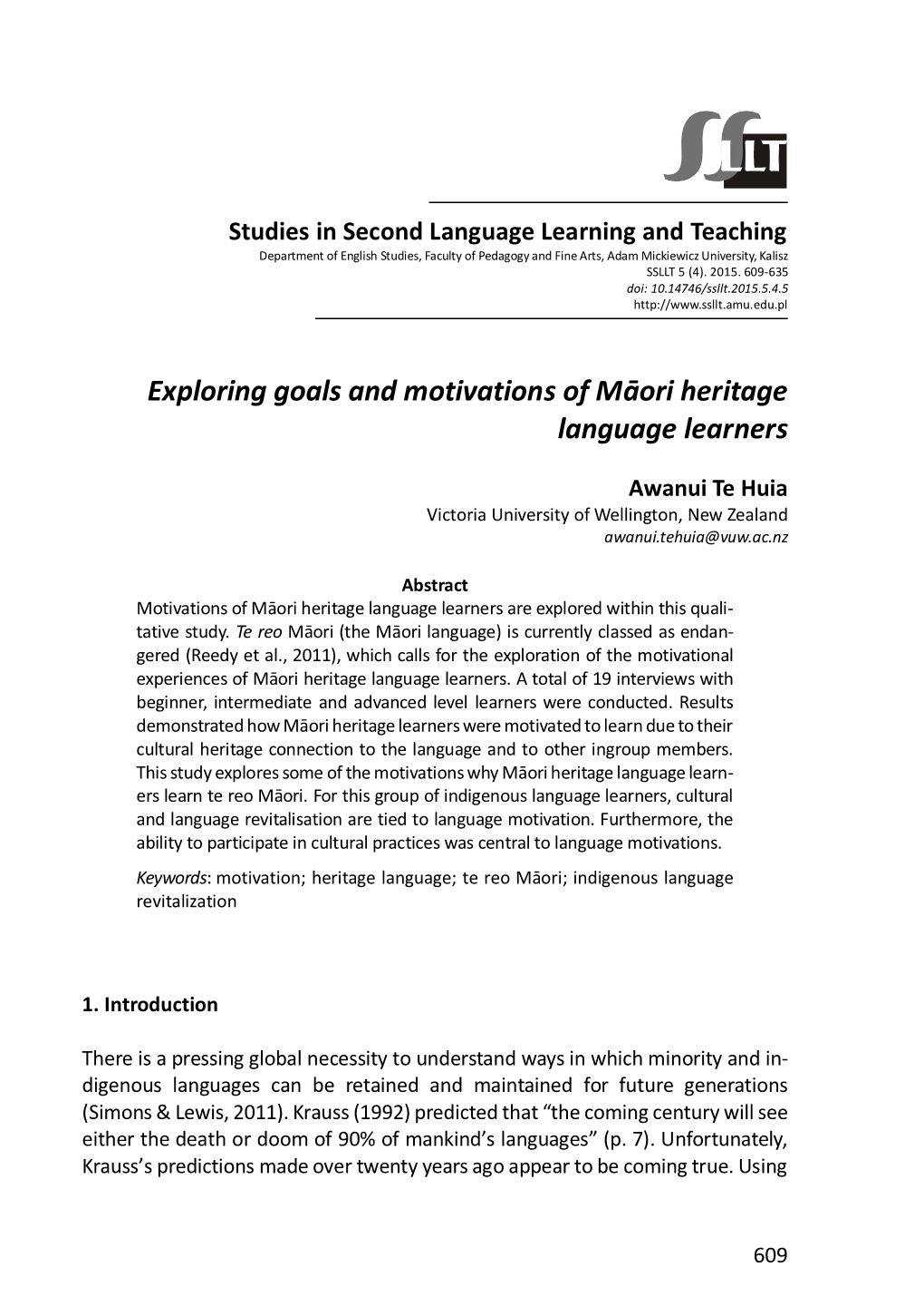 Exploring Goals and Motivations of Māori Heritage Language Learners