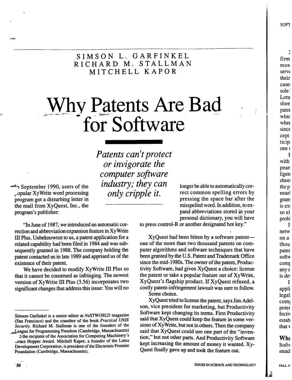 Why Patents Are Bad for Software