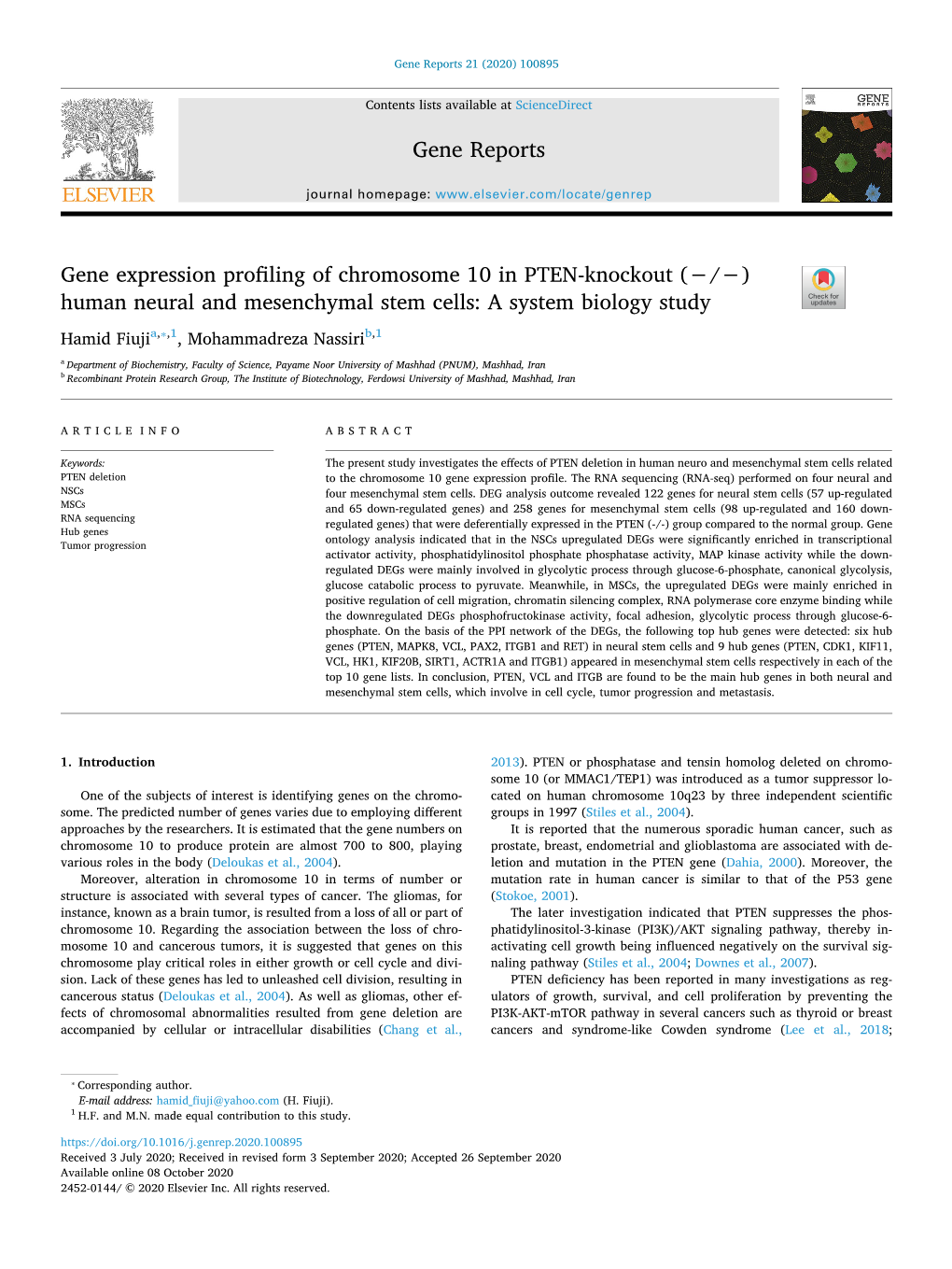 Gene Expression Profiling of Chromosome 10 in PTEN-Knockout