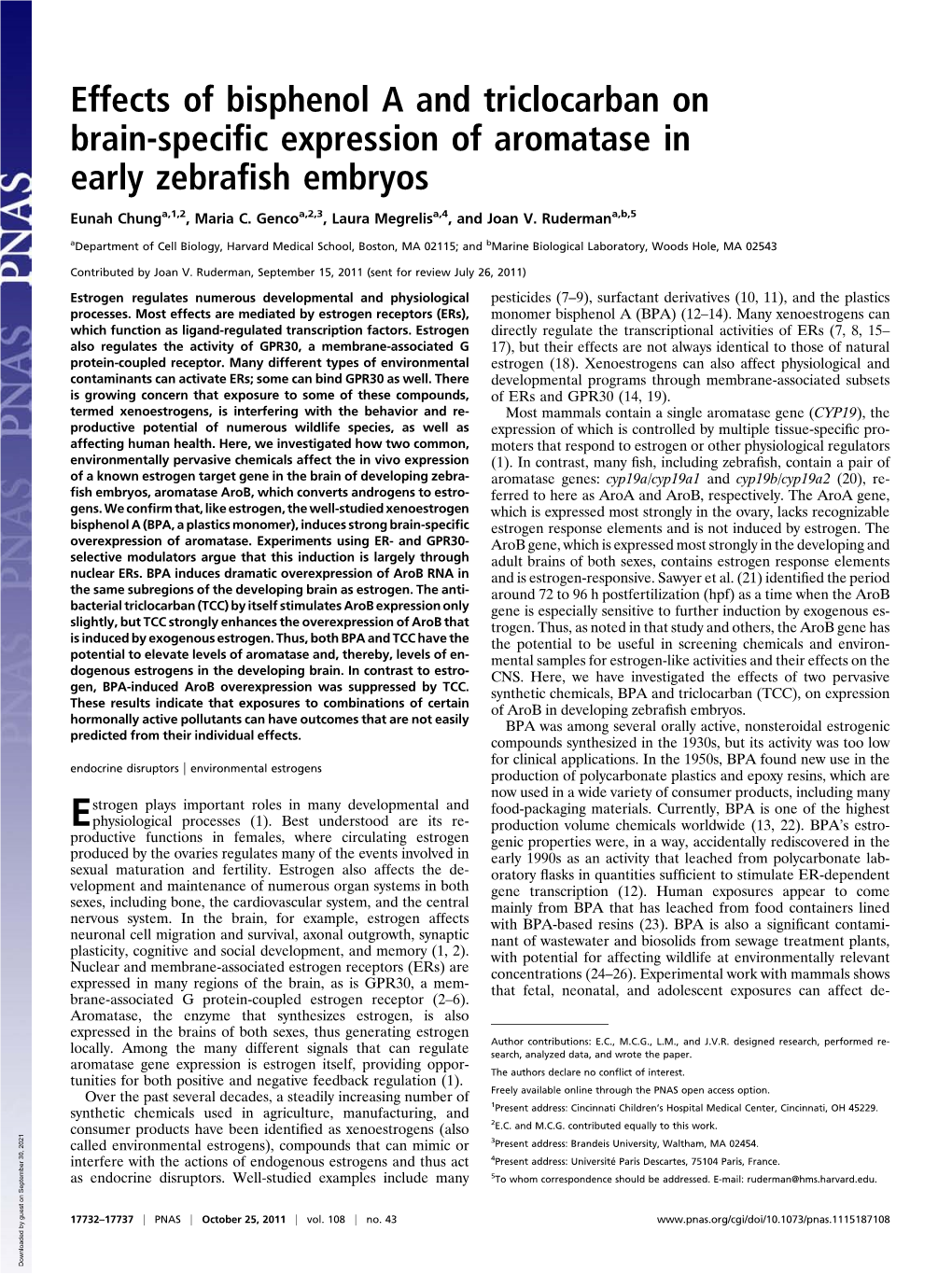 Effects of Bisphenol a and Triclocarban on Brain-Specific Expression of Aromatase in Early Zebrafish Embryos