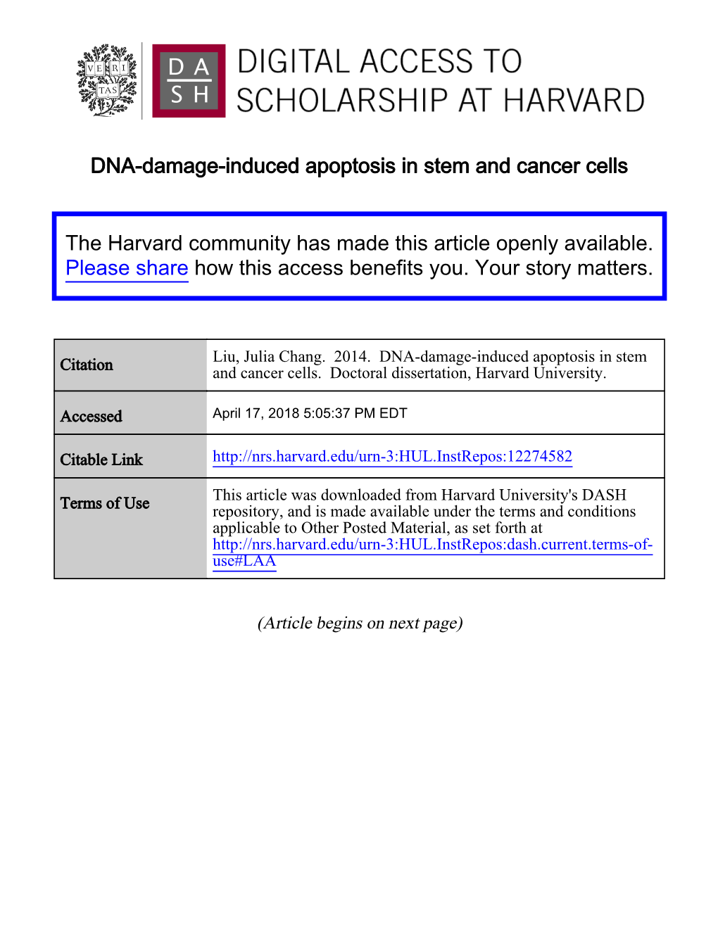 DNA-Damage-Induced Apoptosis in Stem and Cancer Cells