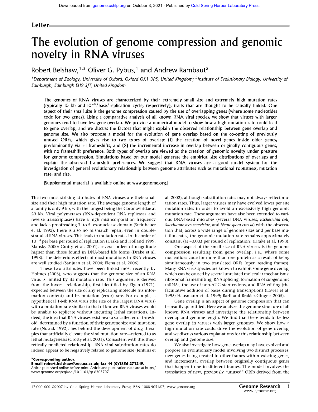 The Evolution of Genome Compression and Genomic Novelty in RNA Viruses