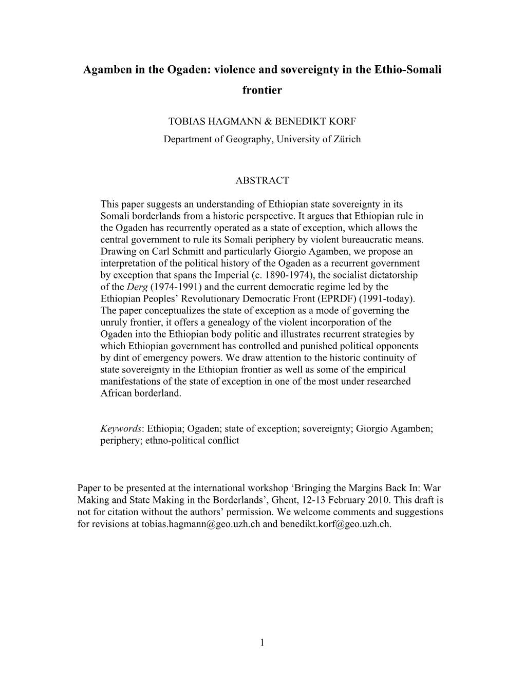 Agamben in the Ogaden: Violence and Sovereignty in the Ethio-Somali Frontier