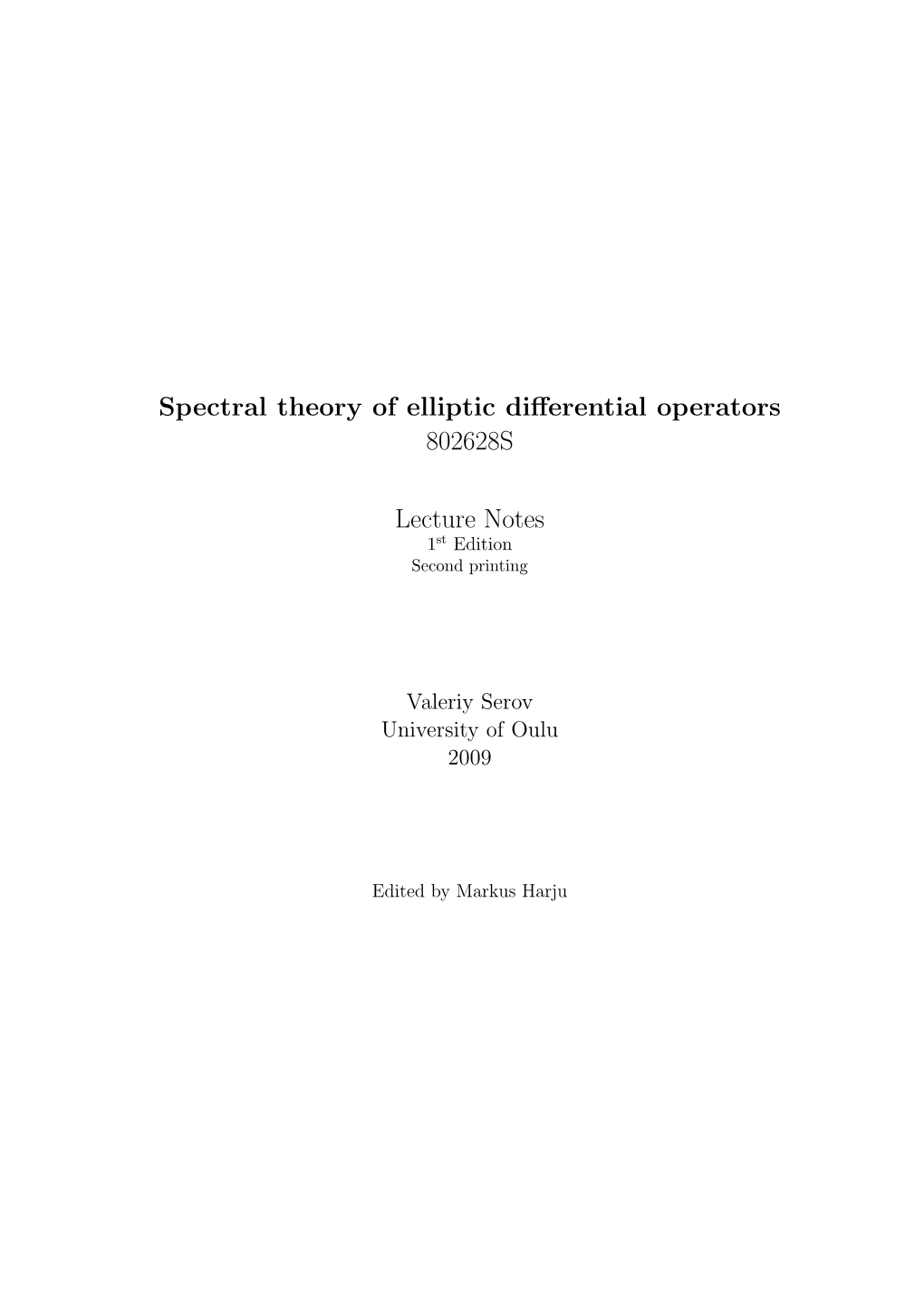 Spectral Theory of Elliptic Differential Operators