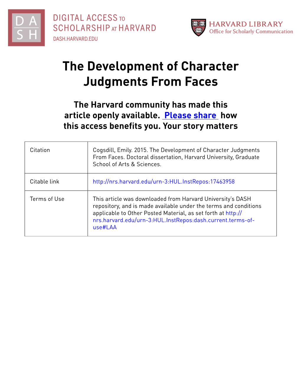 The Development of Character Judgments from Faces