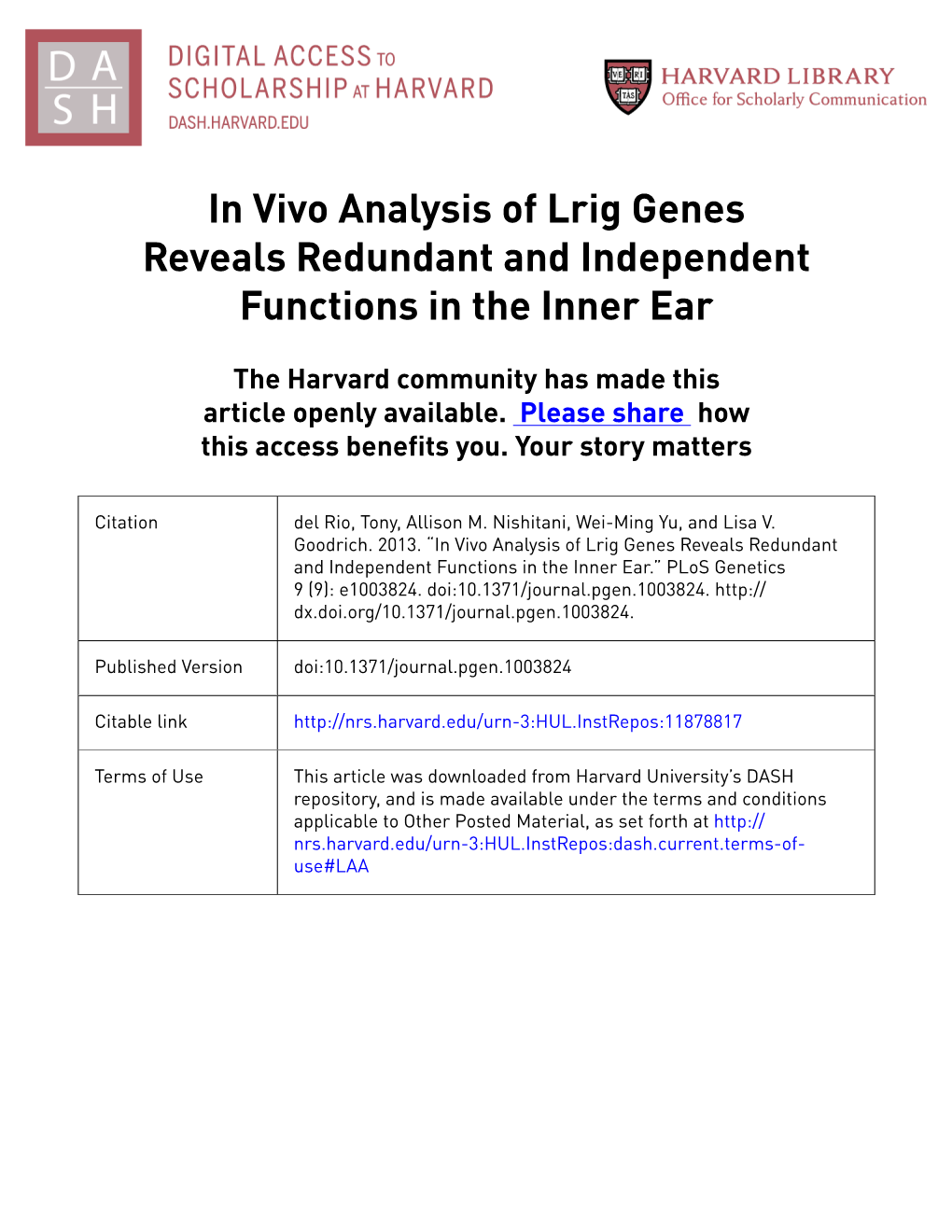 In Vivo Analysis of Lrig Genes Reveals Redundant and Independent Functions in the Inner Ear