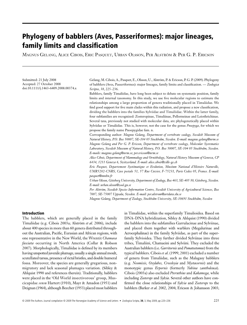 Phylogeny of Babblers (Aves, Passeriformes): Major Lineages