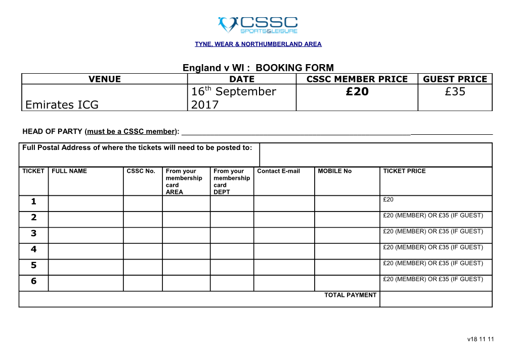 Cssc Booking Form