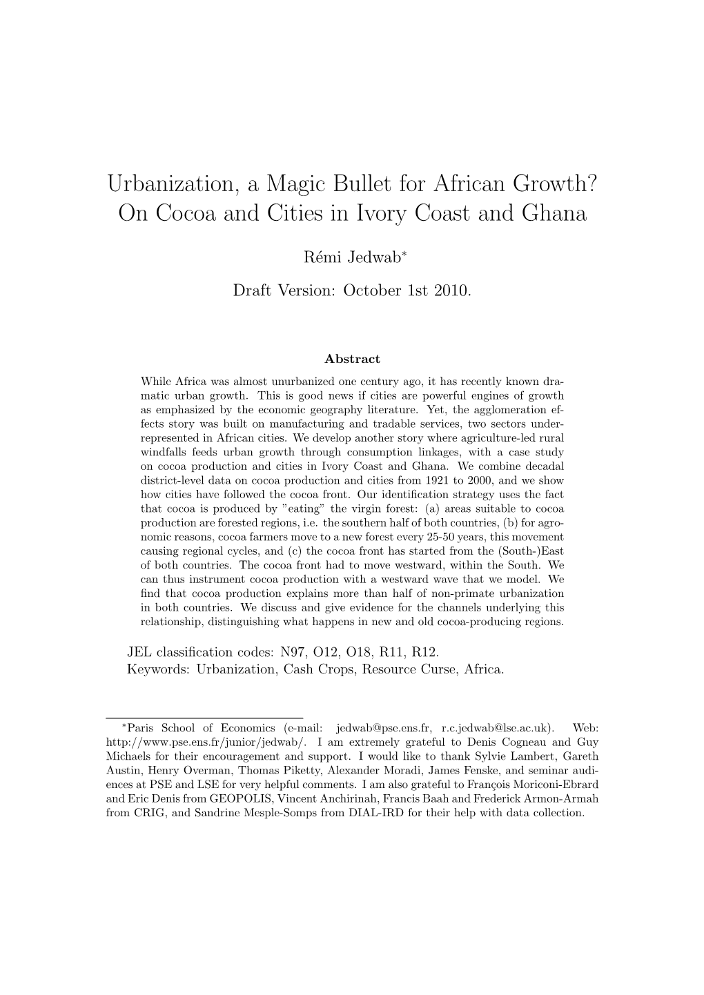 On Cocoa and Cities in Ivory Coast and Ghana