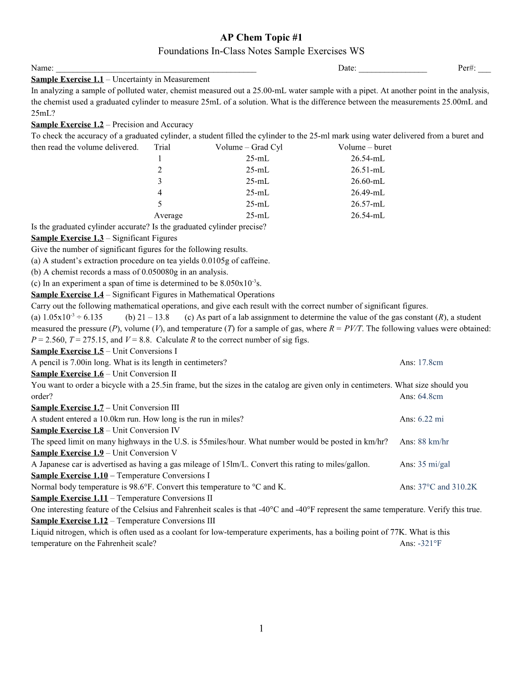 Foundations In-Class Notes Sample Exercises WS