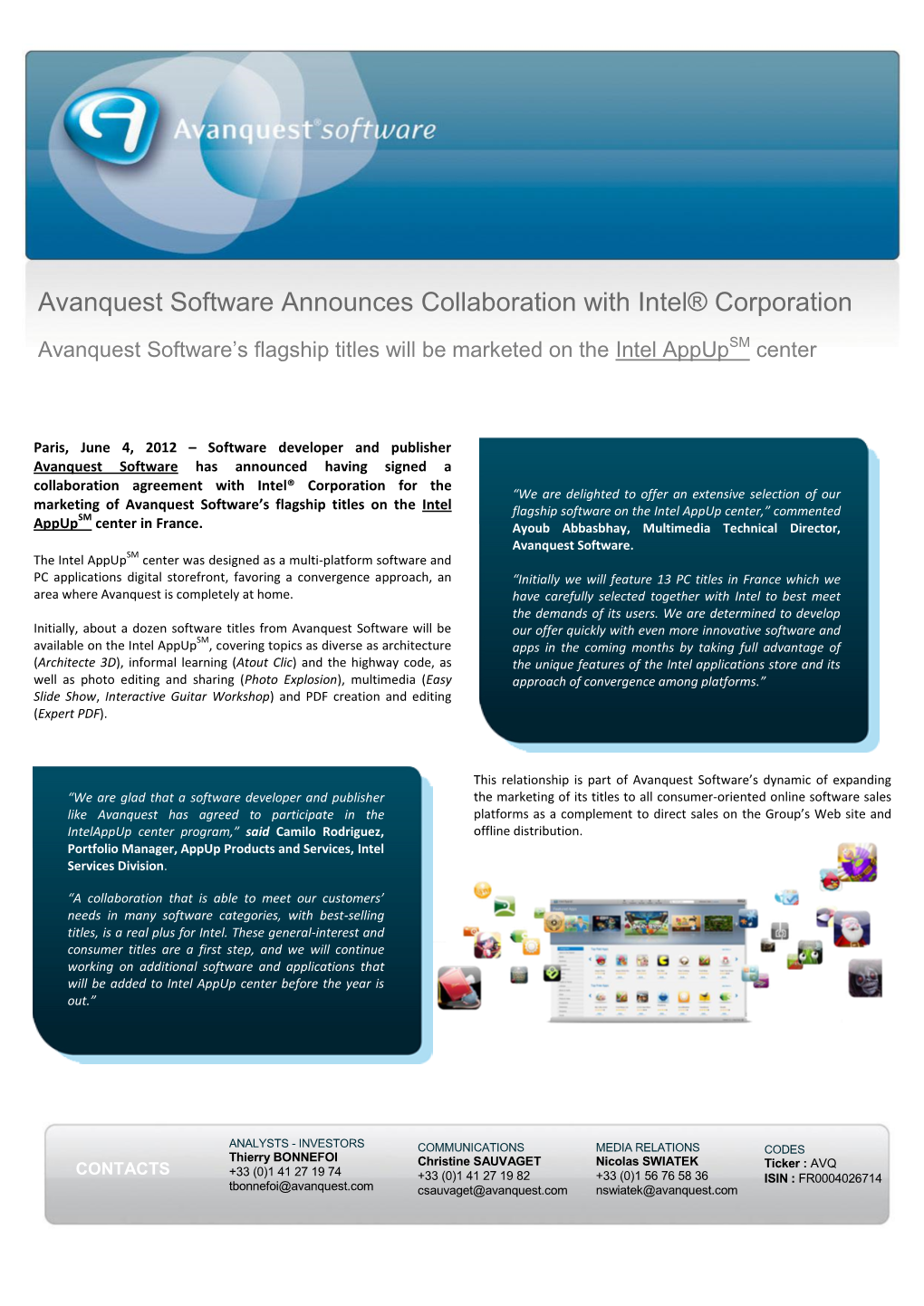 Avanquest Software Announces Collaboration with Intel® Corporation