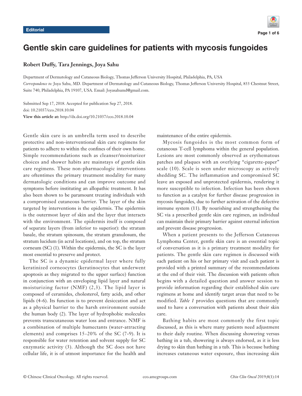 Gentle Skin Care Guidelines for Patients with Mycosis Fungoides