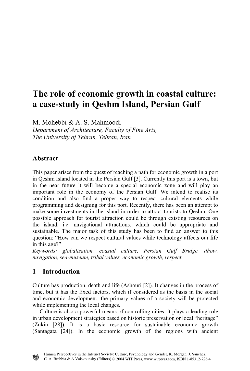 A Case-Study in Qeshm Island, Persian Gulf