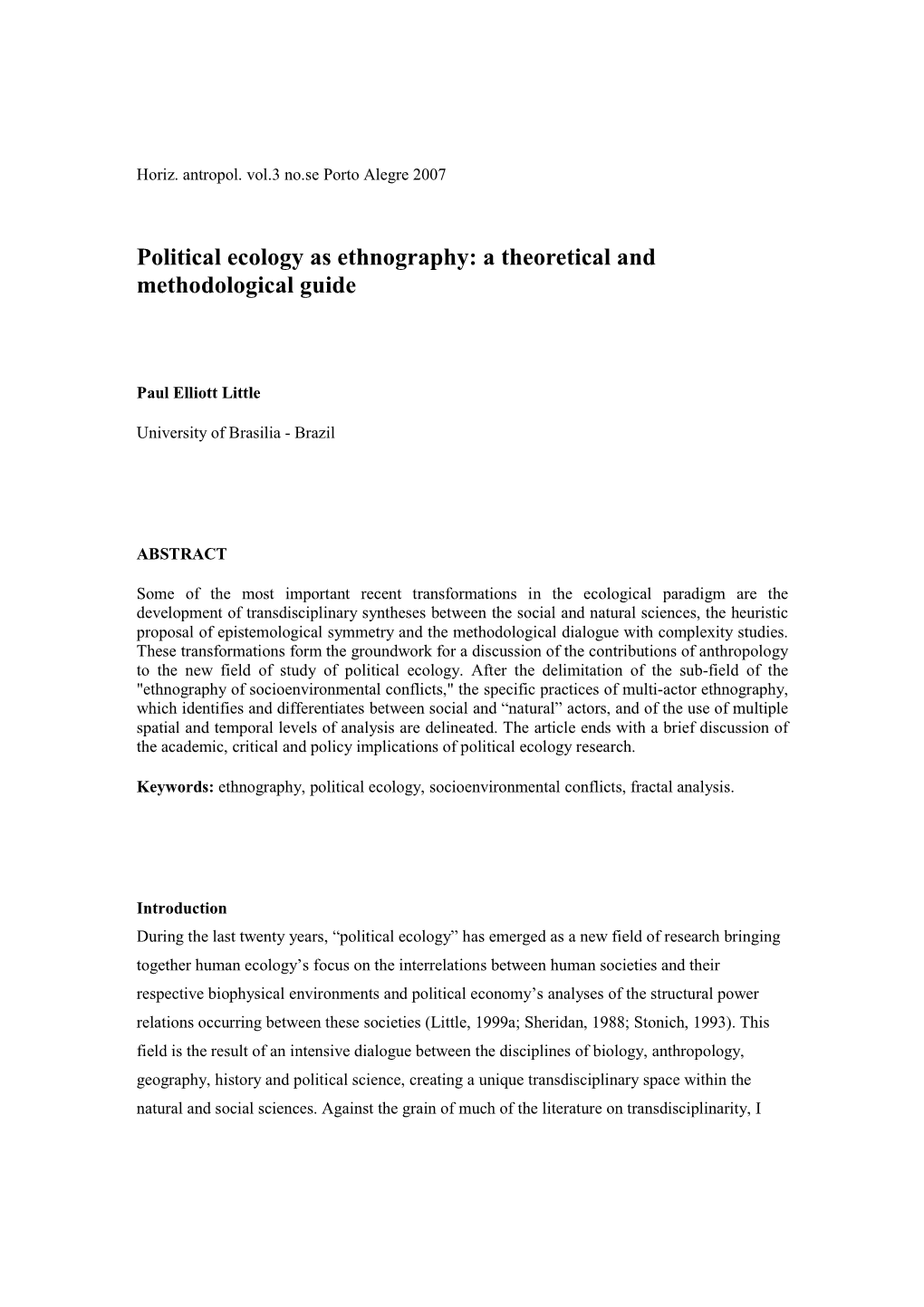 Political Ecology As Ethnography: a Theoretical and Methodological Guide