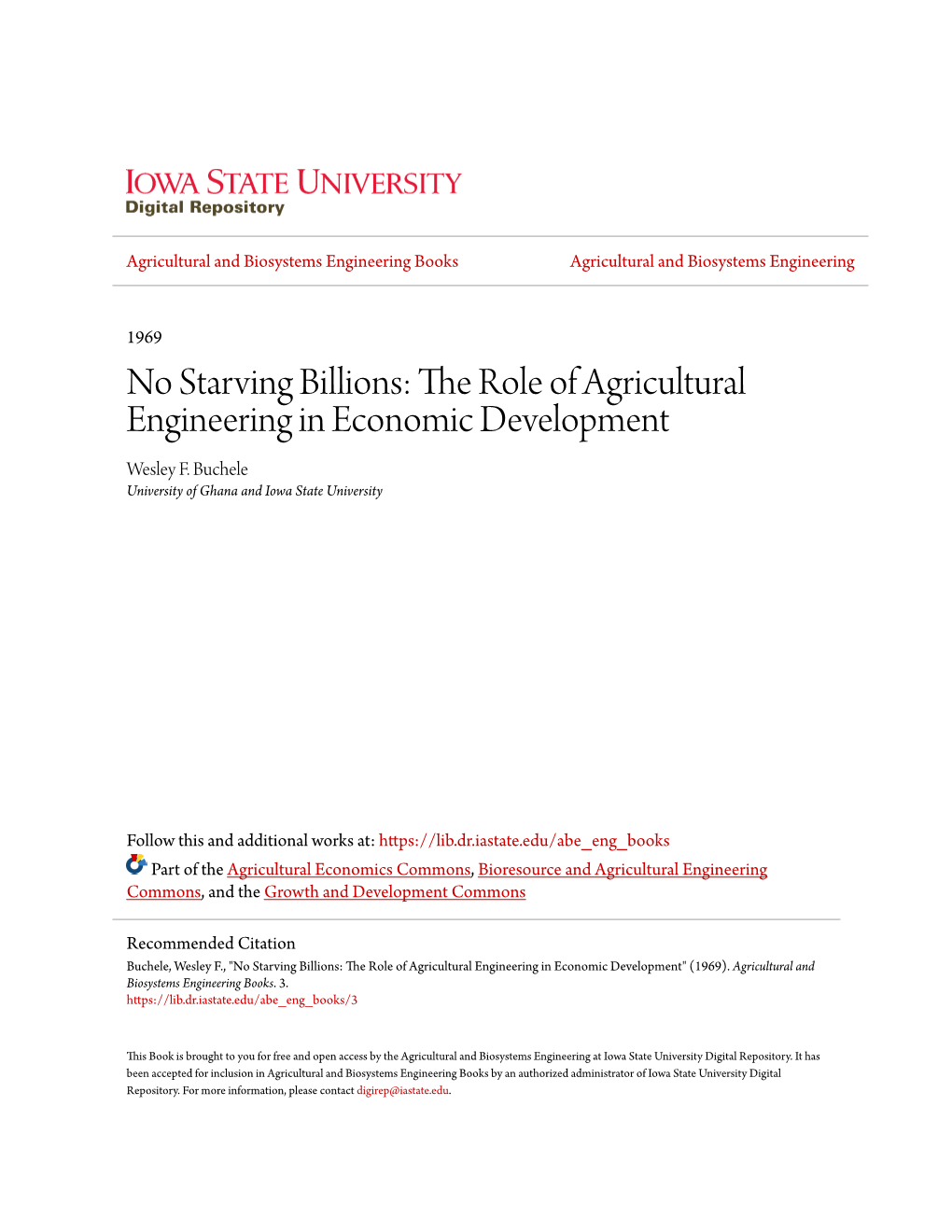 The Role of Agricultural Engineering in Economic Development Wesley F