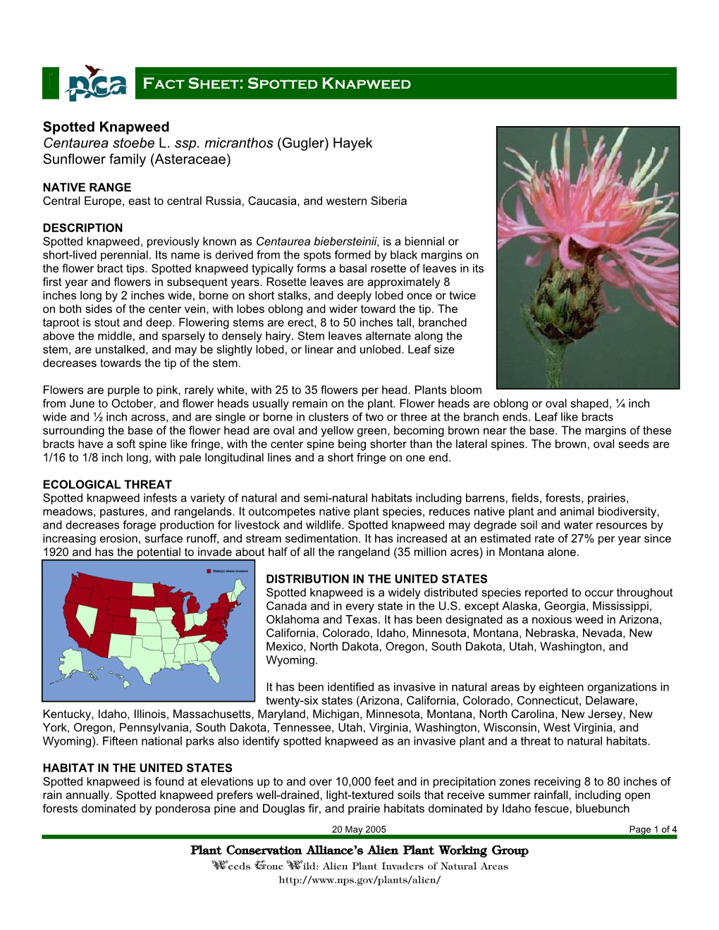 Plant Conservation Alliance®S Alien Plant Working Group