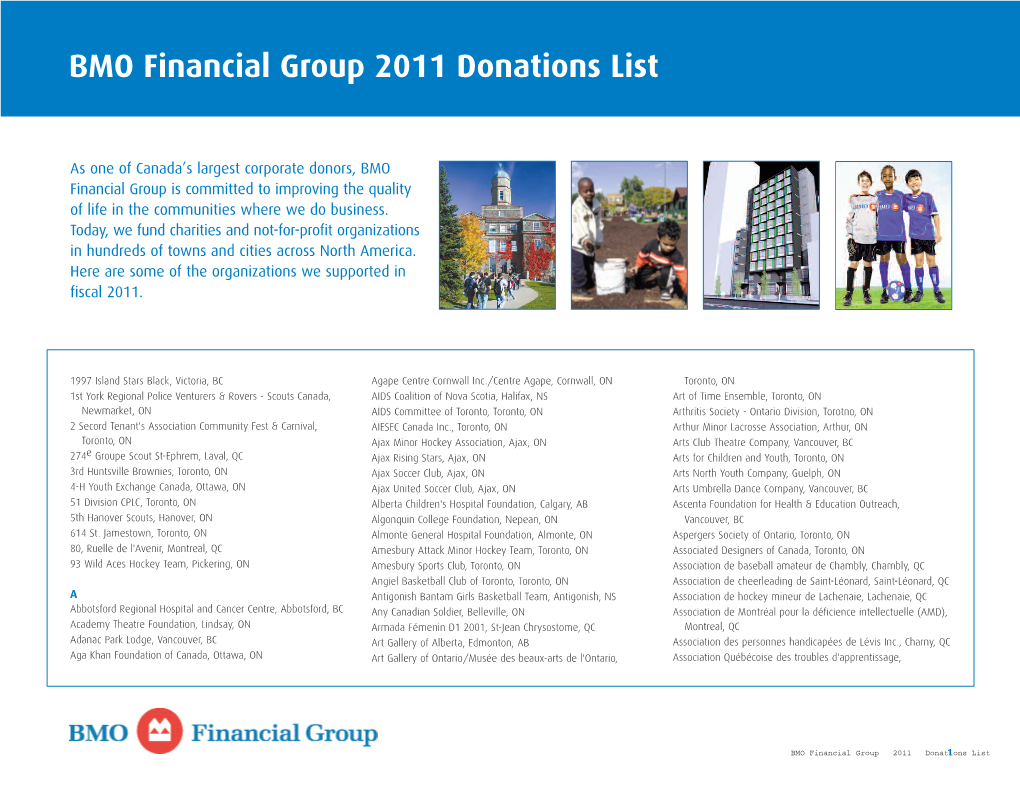 BMO Financial Group Donations List 2011