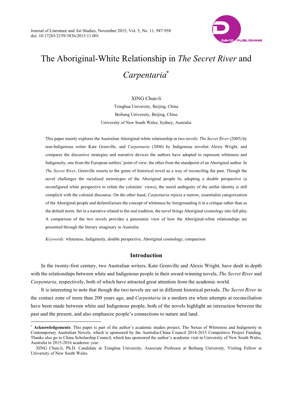 The Aboriginal-White Relationship in the Secret River and Carpentaria