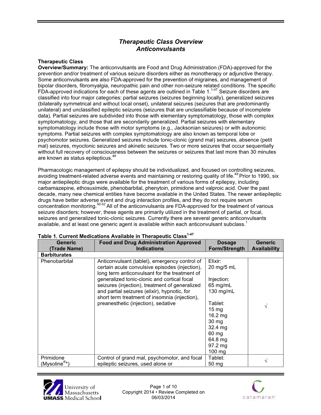 Therapeutic Class Overview Anticonvulsants