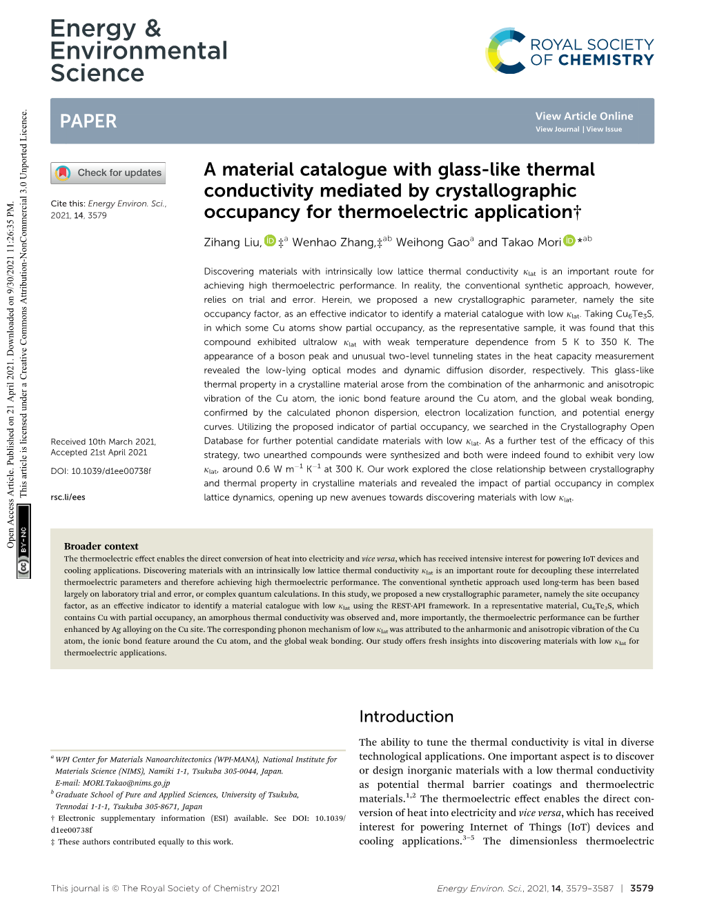 A Material Catalogue with Glass-Like Thermal Conductivity Mediated by Crystallographic Cite This: Energy Environ