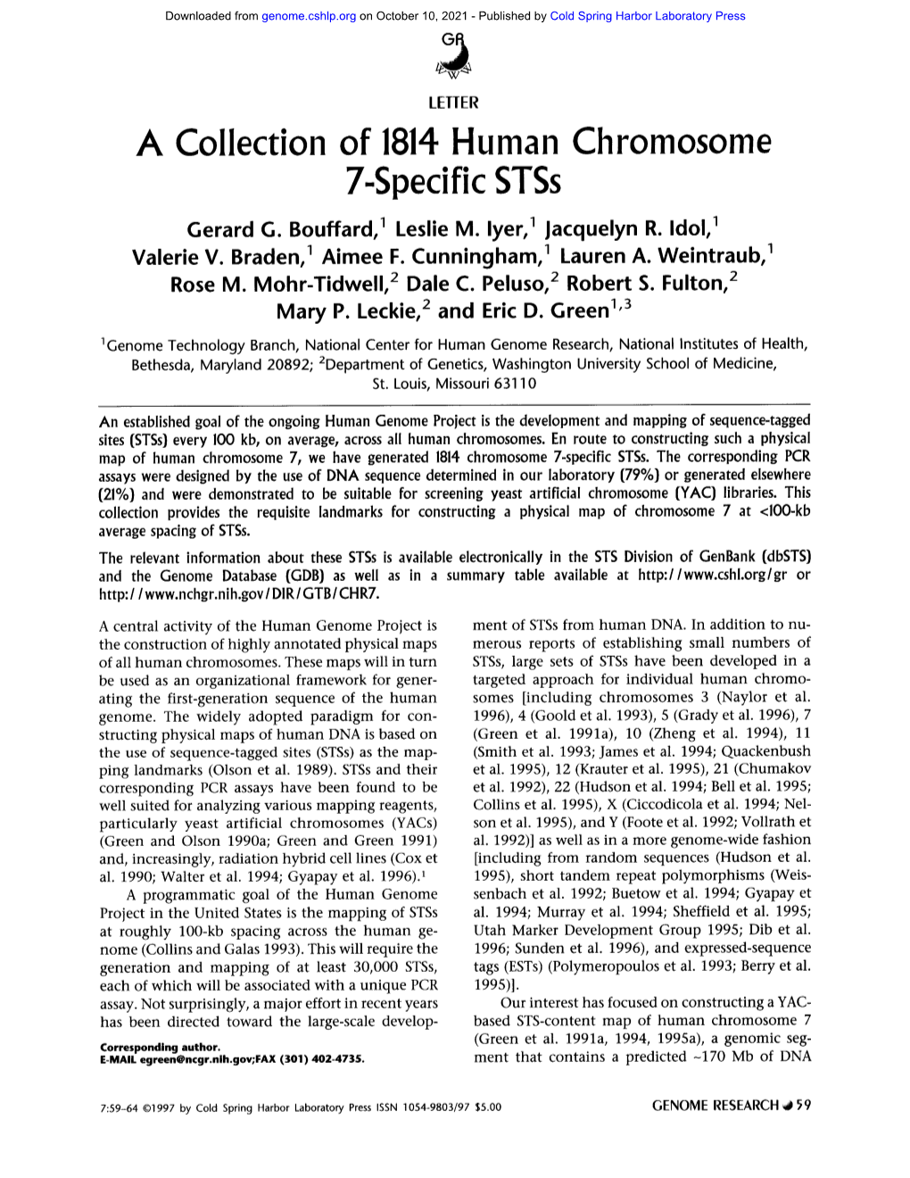 A Collection of 1814 Human Chromosome 7-Specific Stss
