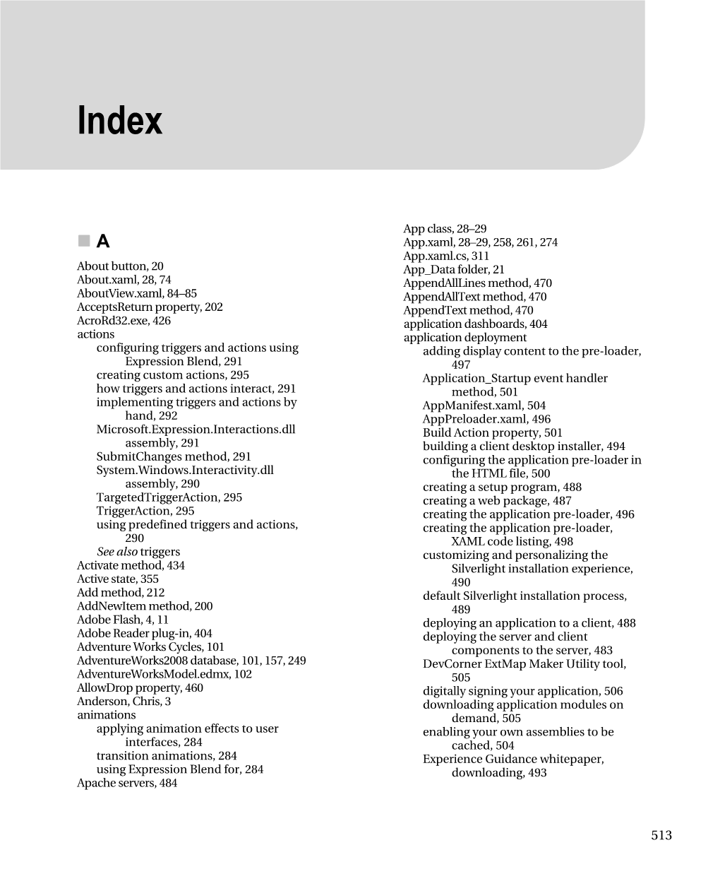 About Button, 20 About.Xaml, 28, 74 Aboutview.Xaml, 84–85 Acceptsreturn Property, 202 Acrord32.Exe, 426 Actions Configuring Tr