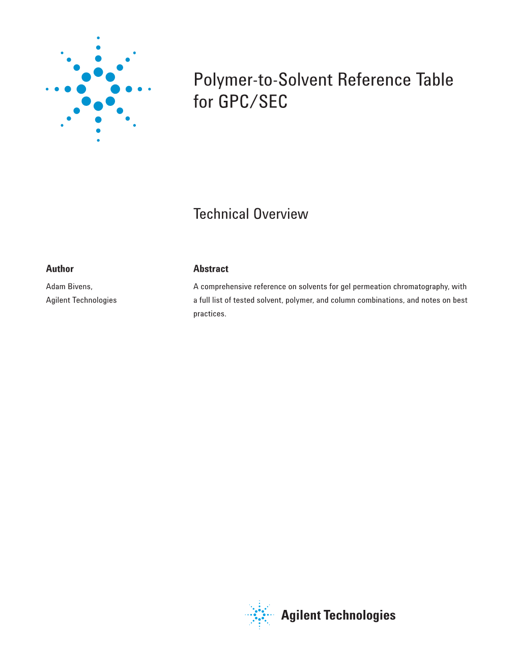 Polymer-To-Solvent Reference Table for GPC/SEC