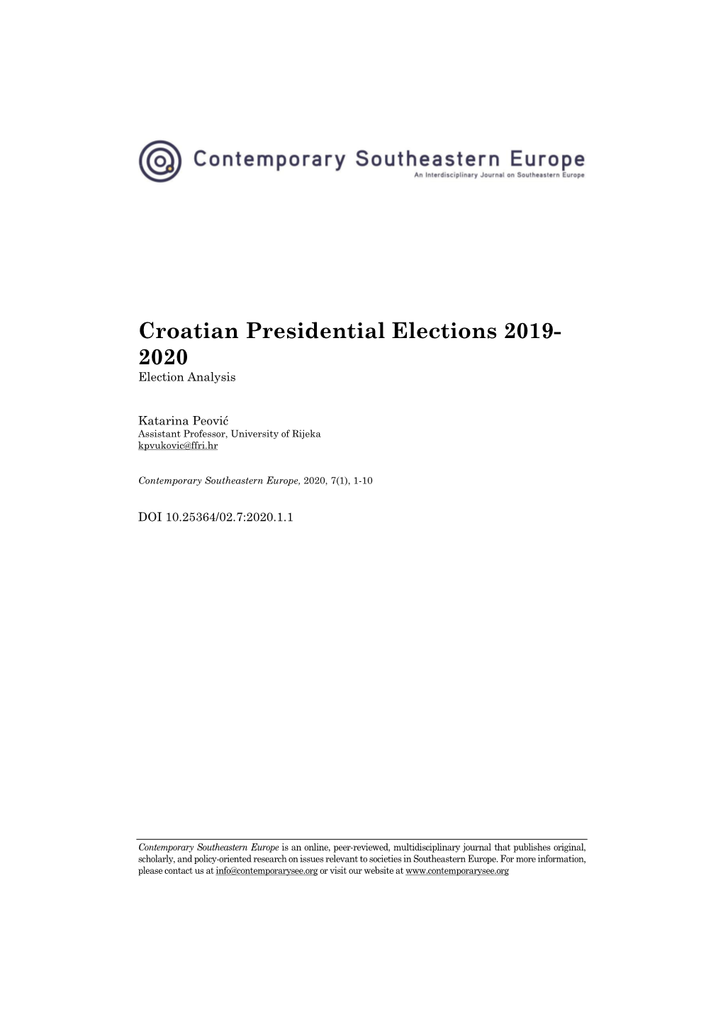 Croatian Presidential Elections 2019- 2020 Election Analysis