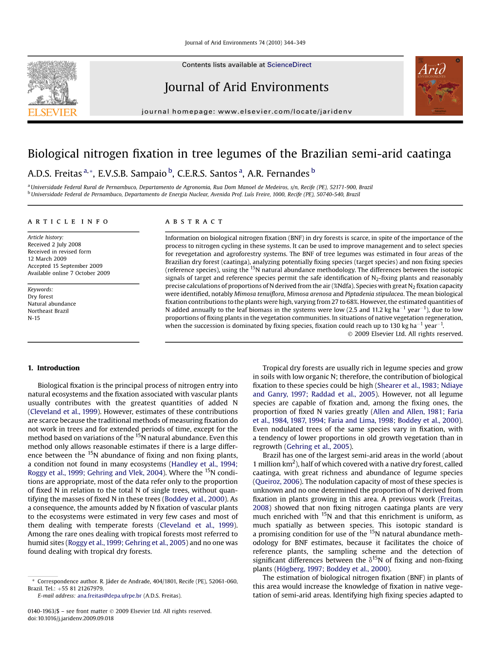 Biological Nitrogen Fixation in Tree Legumes of the Brazilian Semi-Arid