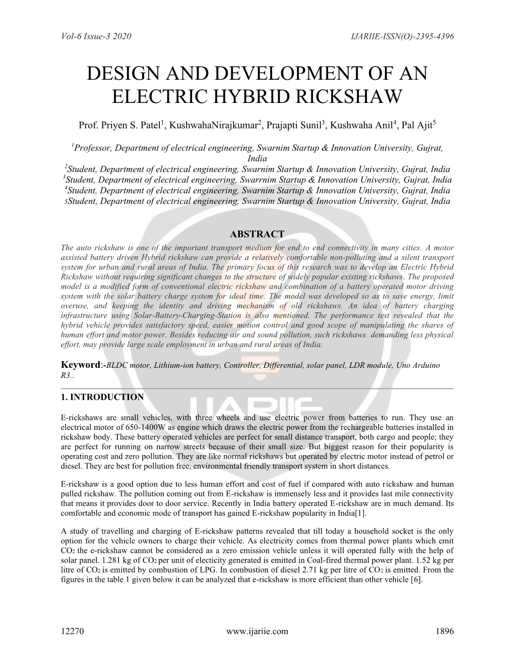 Design and Development of an Electric Hybrid Rickshaw