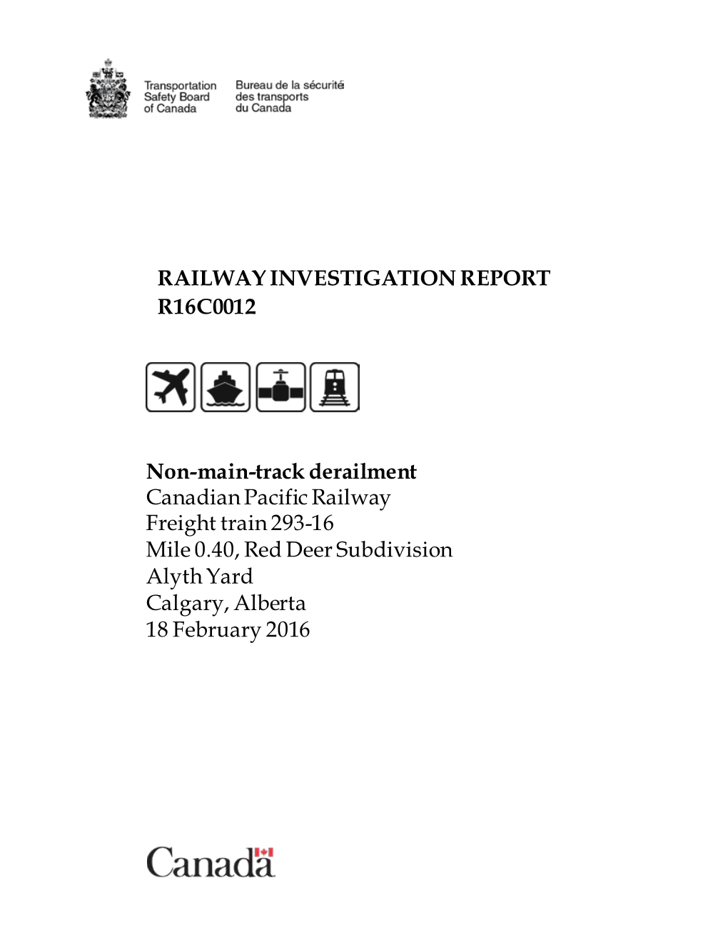 Railway Investigation Report R16c0012