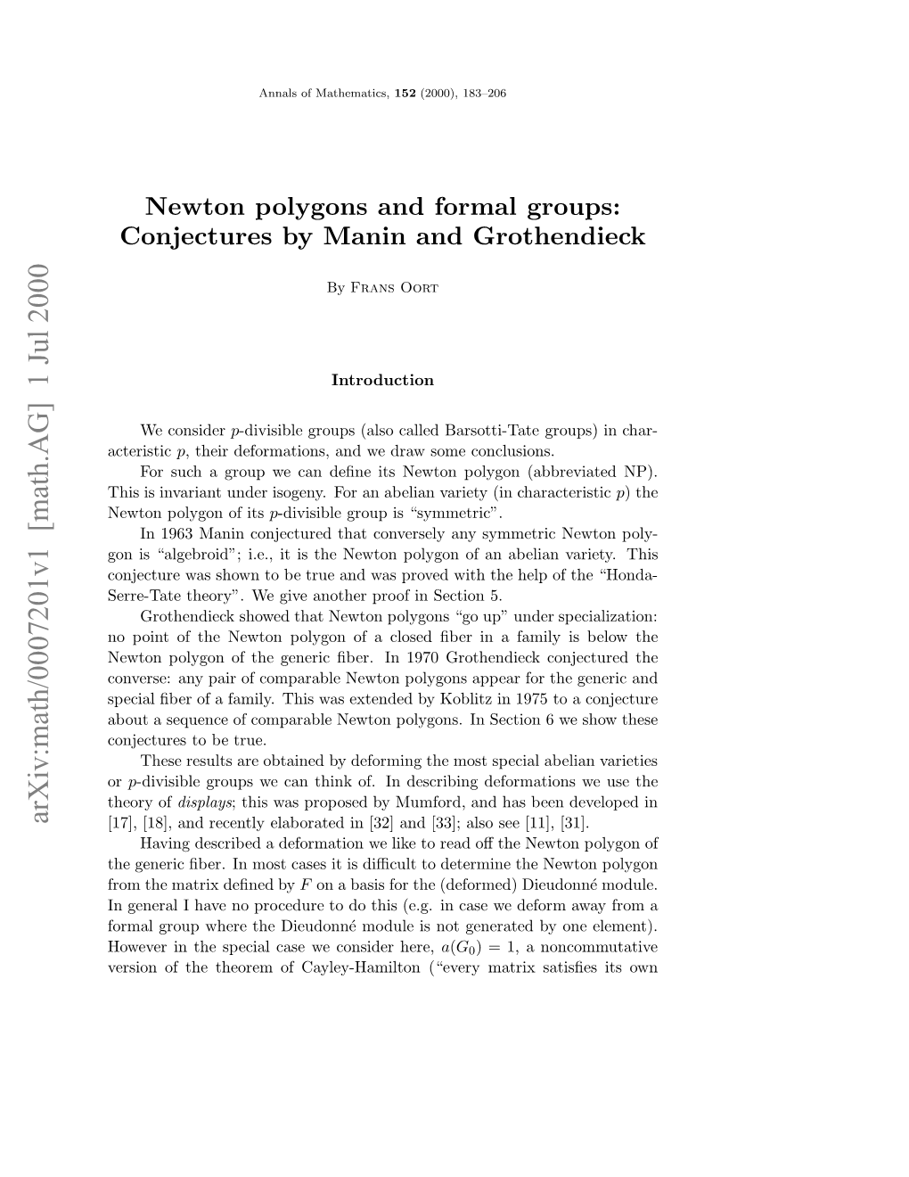 Newton Polygons and Formal Groups: Conjectures by Manin And