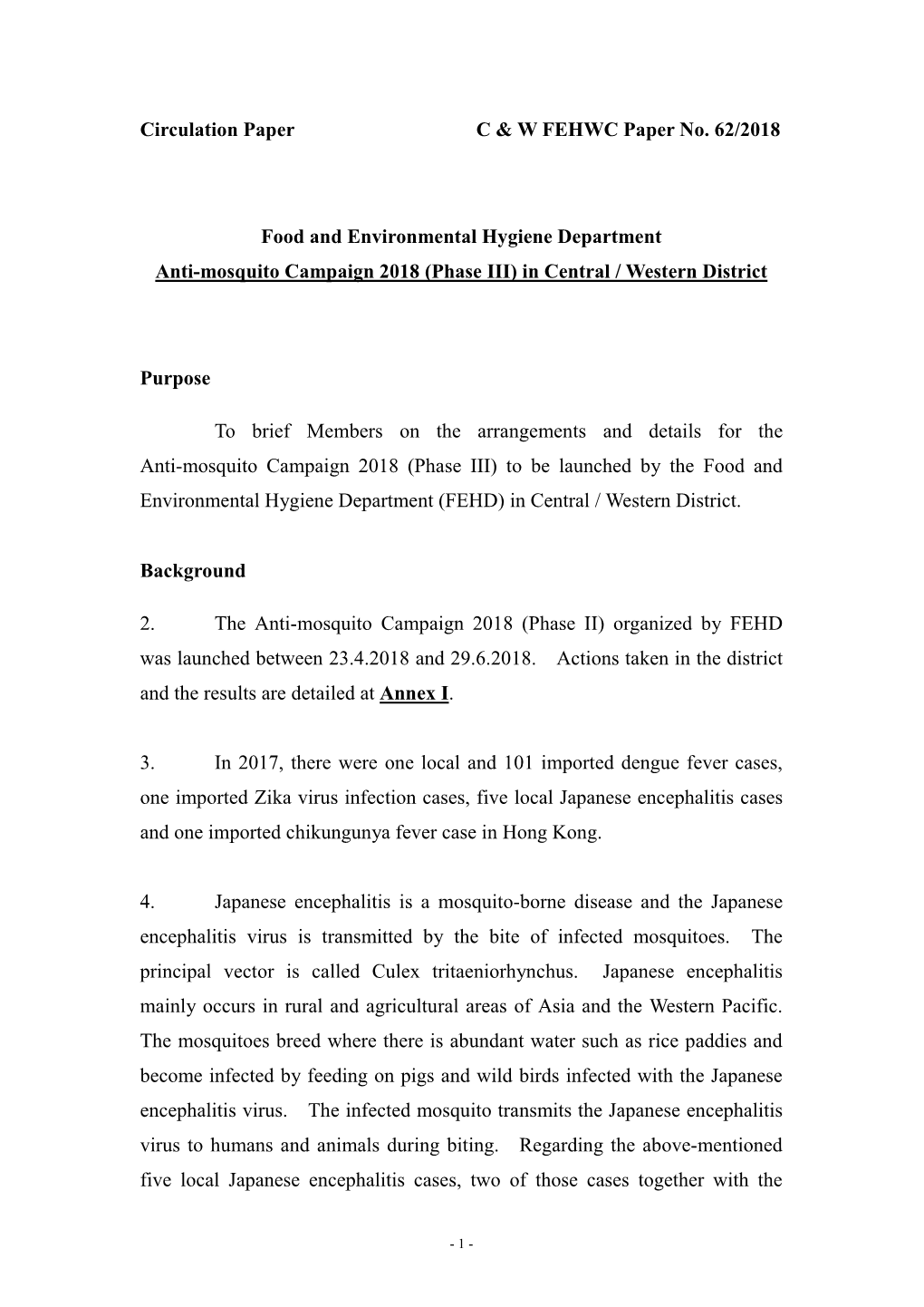 Food and Environmental Hygiene Department Anti-Mosquito Campaign 2018 (Phase III) in Central / Western District